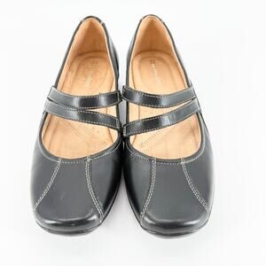 Naturalizer For Sure Black Leather Mary Jane Flats Comfort Shoes 8W Wide Classic